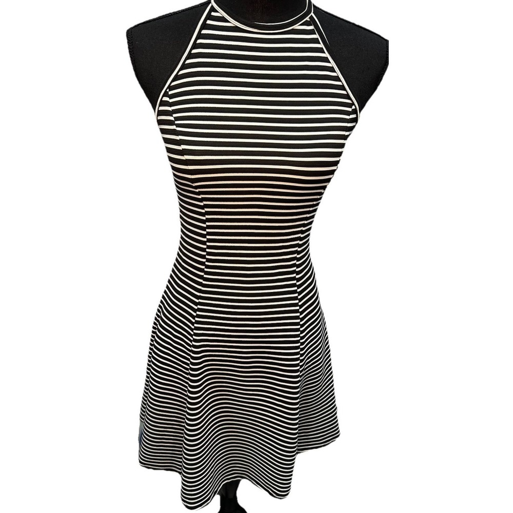 "SO" Women's Junior's Dress Medium Black & White Striped Skater Spaghetti Strap
